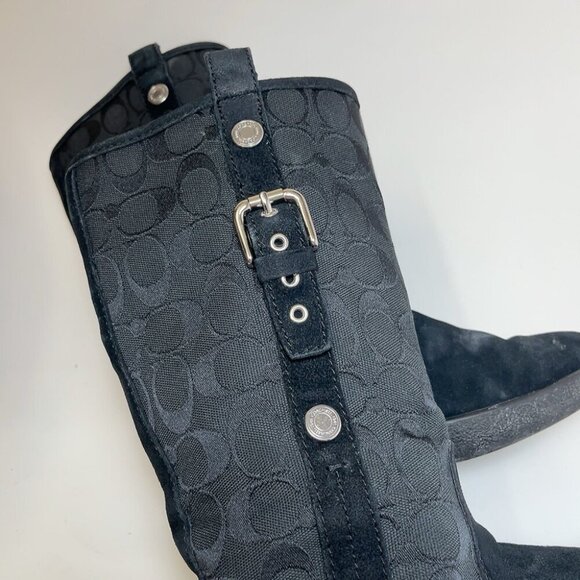 Coach Womens 7.5 Tulip Signature Leather Black Patterned Boots - Picture 10 of 16